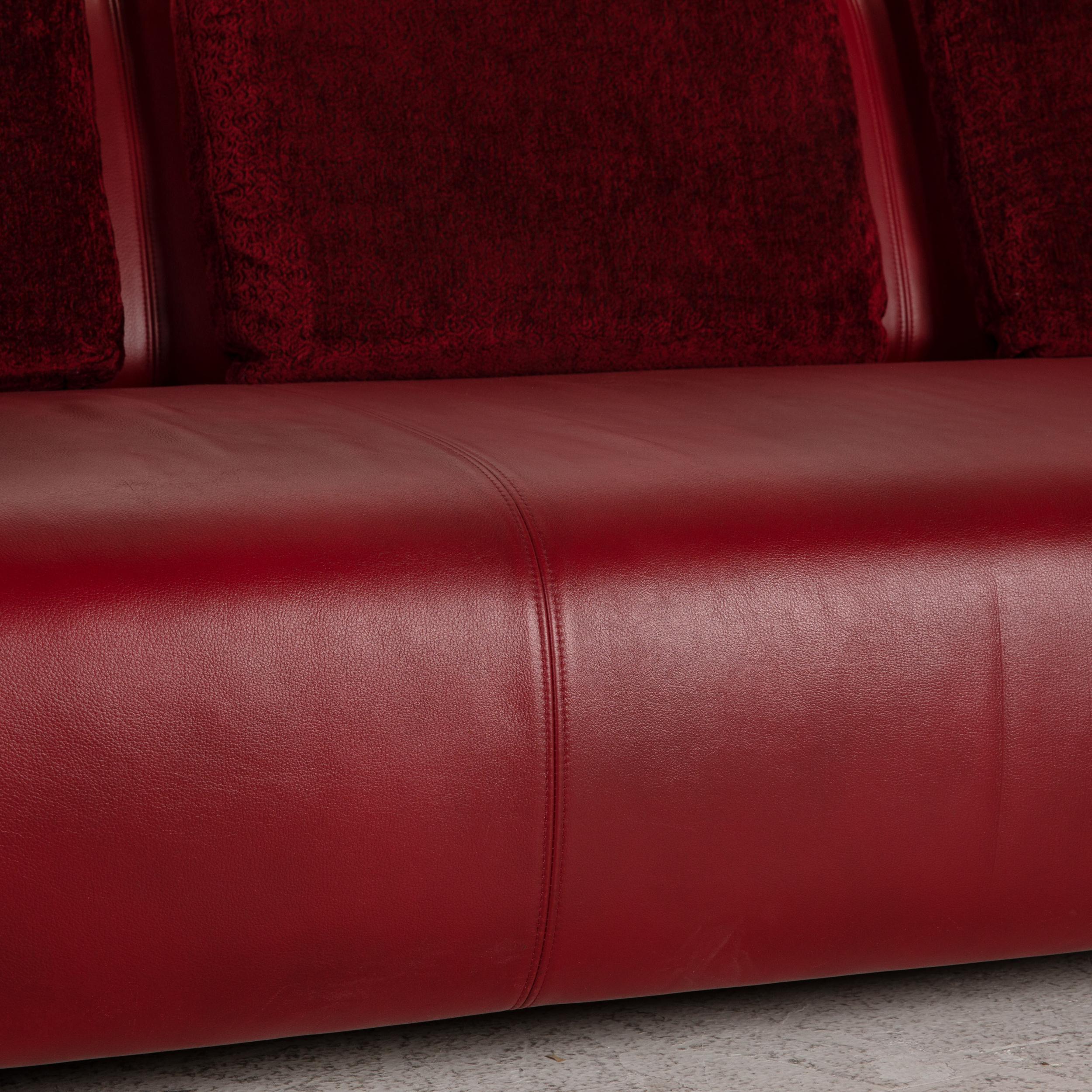 Modern Rolf Benz 6300 Leather Sofa Red Three-Seater Couch For Sale