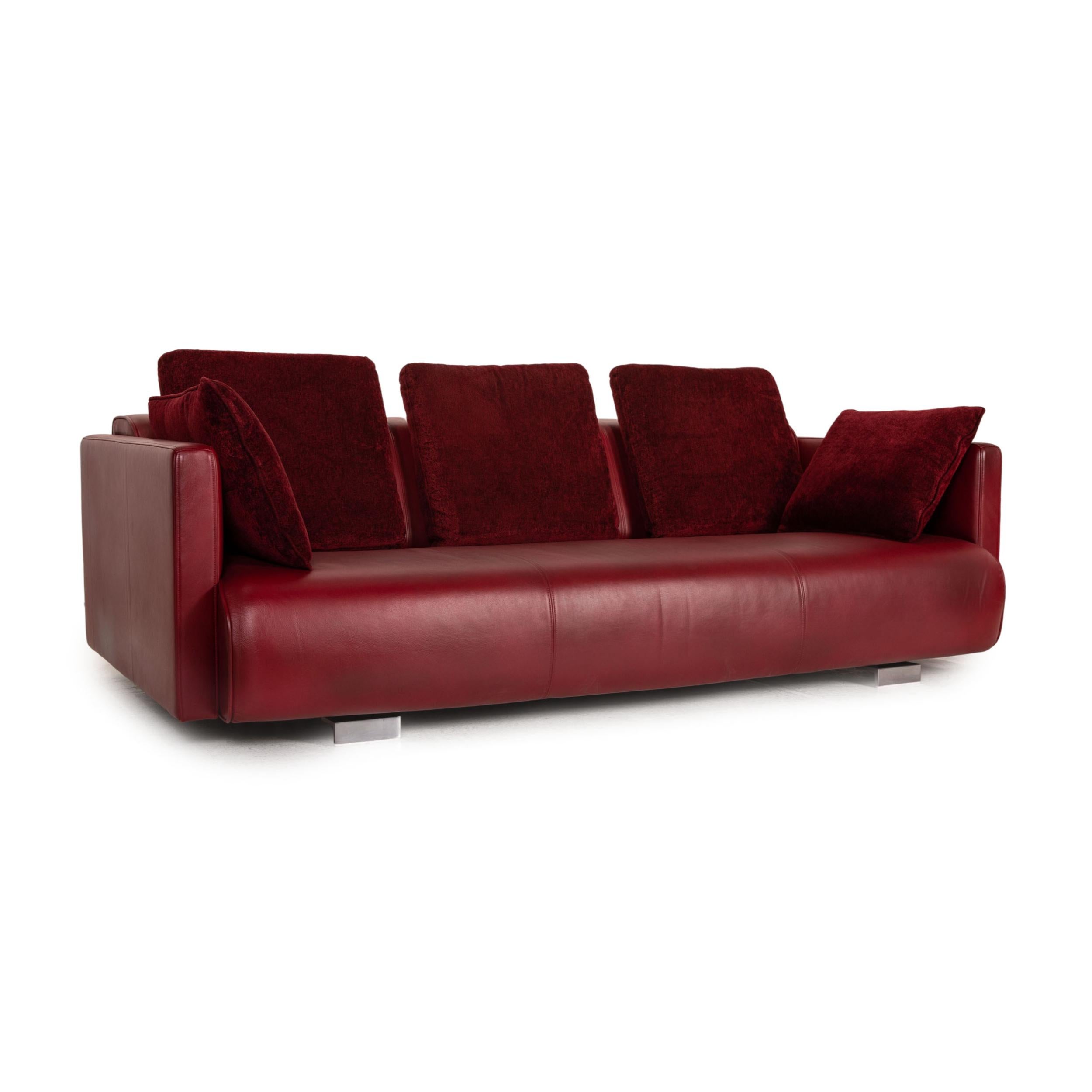 Rolf Benz 6300 Leather Sofa Red Three-Seater Couch For Sale 3