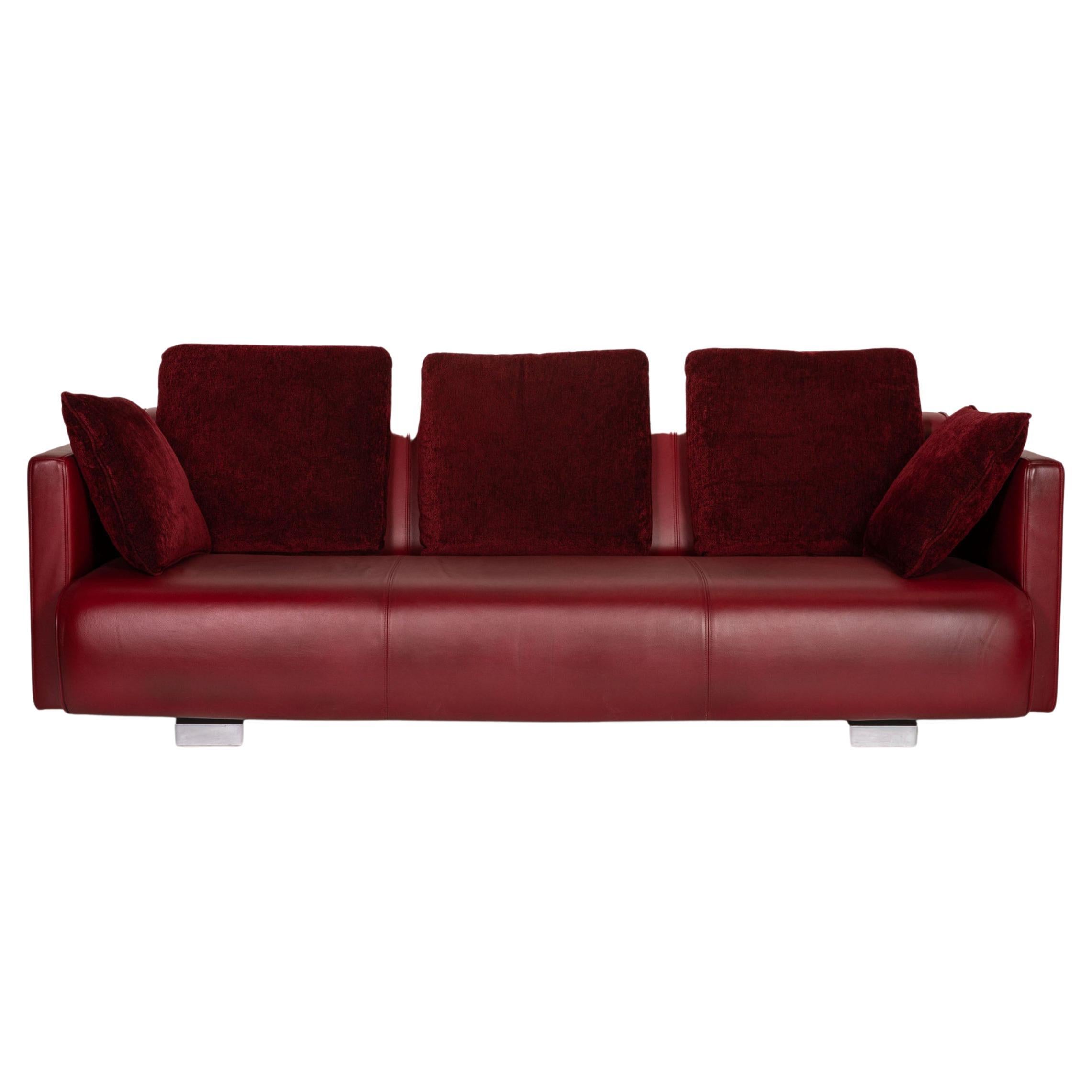 Rolf Benz 6300 Leather Sofa Red Three-Seater Couch For Sale