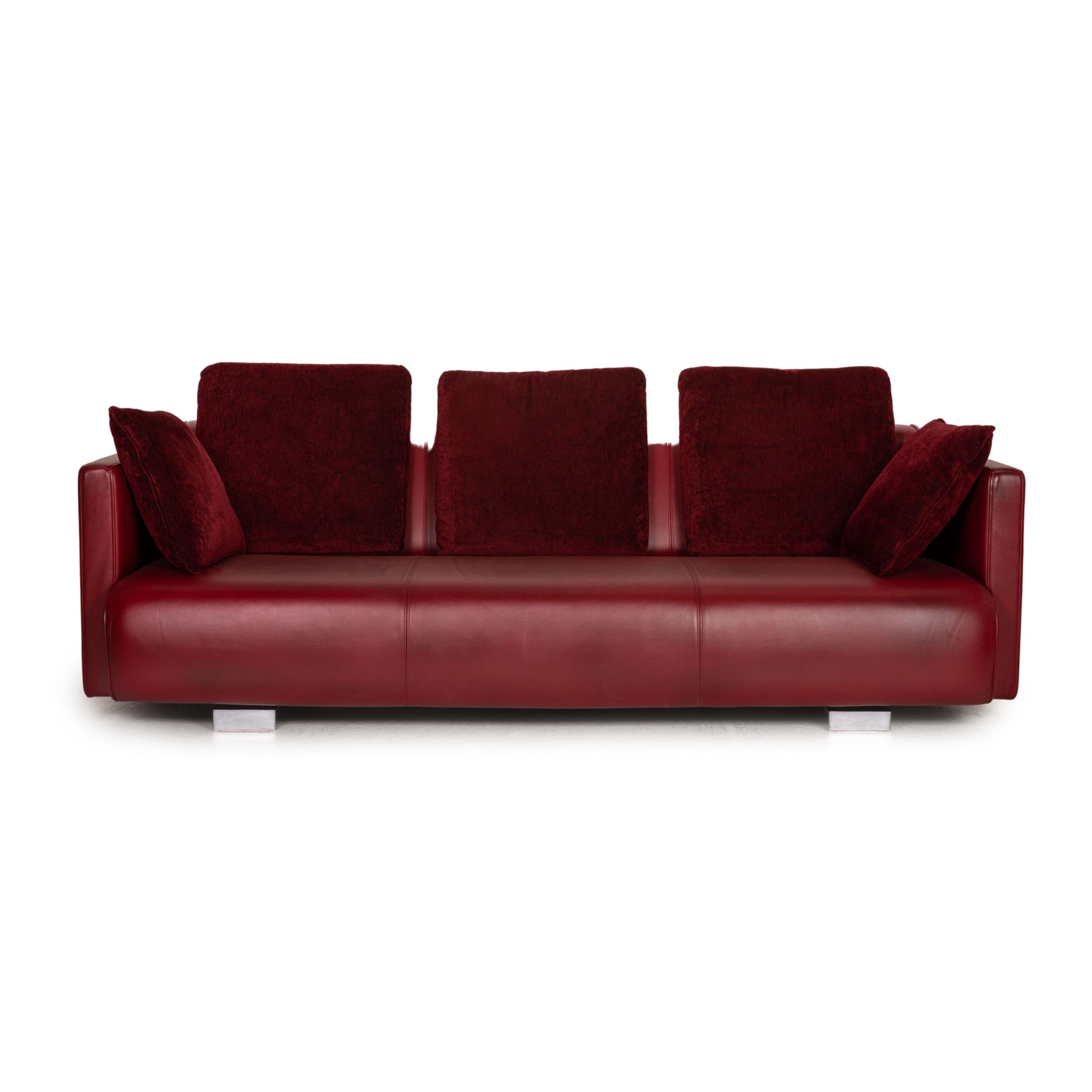 Rolf Benz 6300 Leather Sofa Set Red Three-Seater Stool For Sale 8