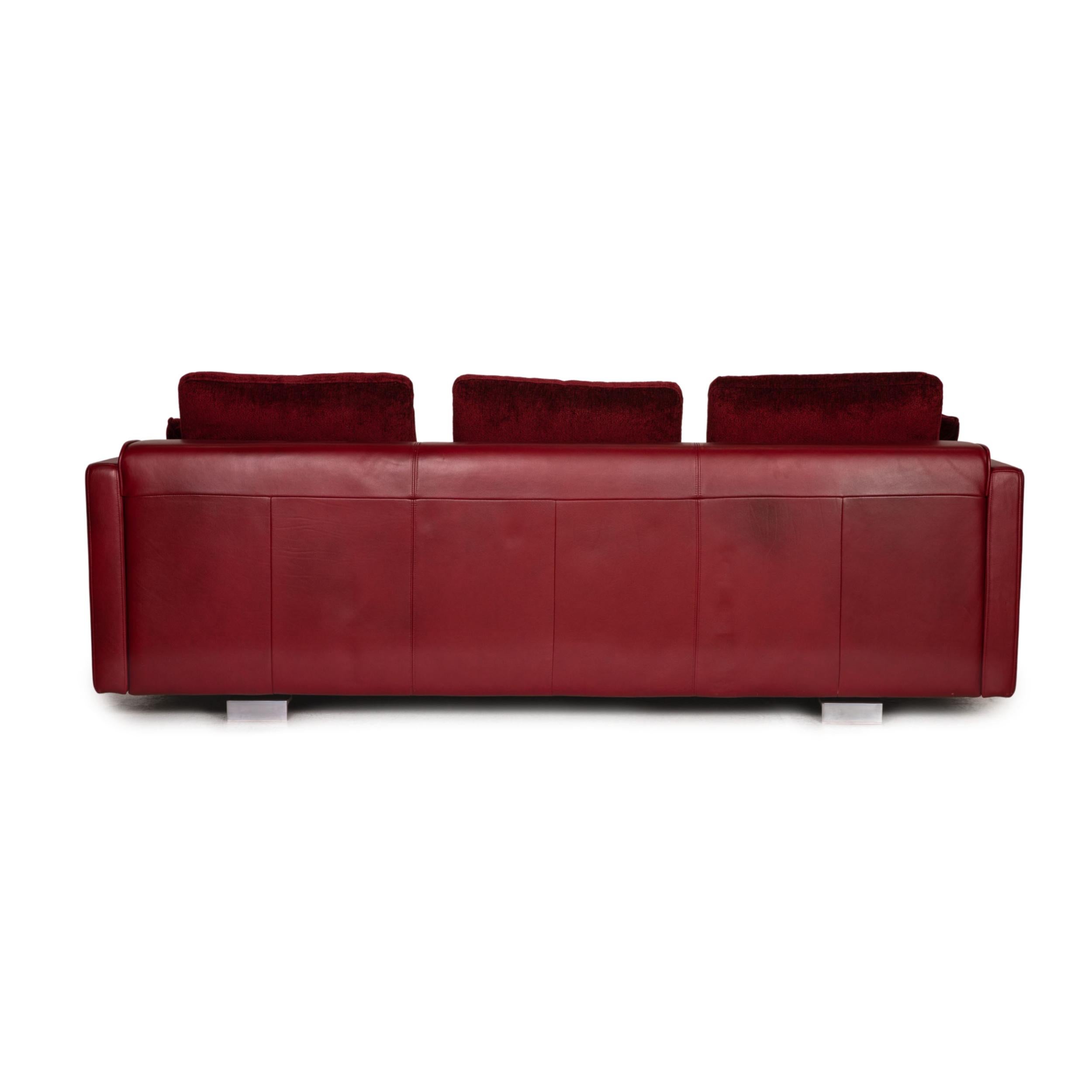 Rolf Benz 6300 Leather Sofa Set Red Three-Seater Stool For Sale 10