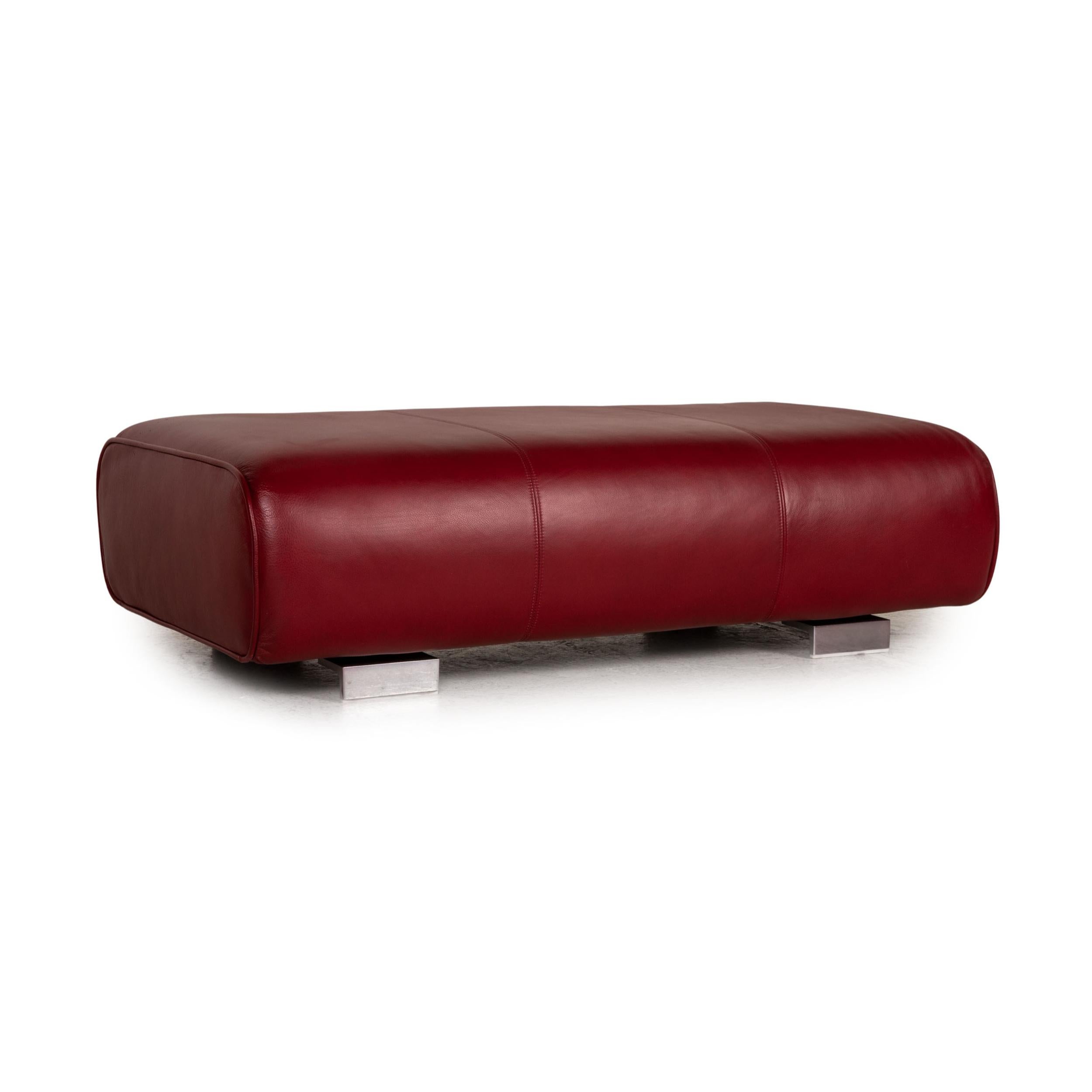 Rolf Benz 6300 Leather Sofa Set Red Three-Seater Stool For Sale 11