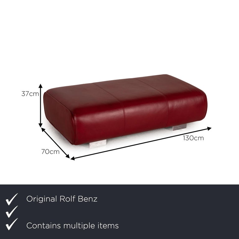 Rolf Benz 6300 Leather Sofa Set Red Three-Seater Stool For Sale at 1stDibs