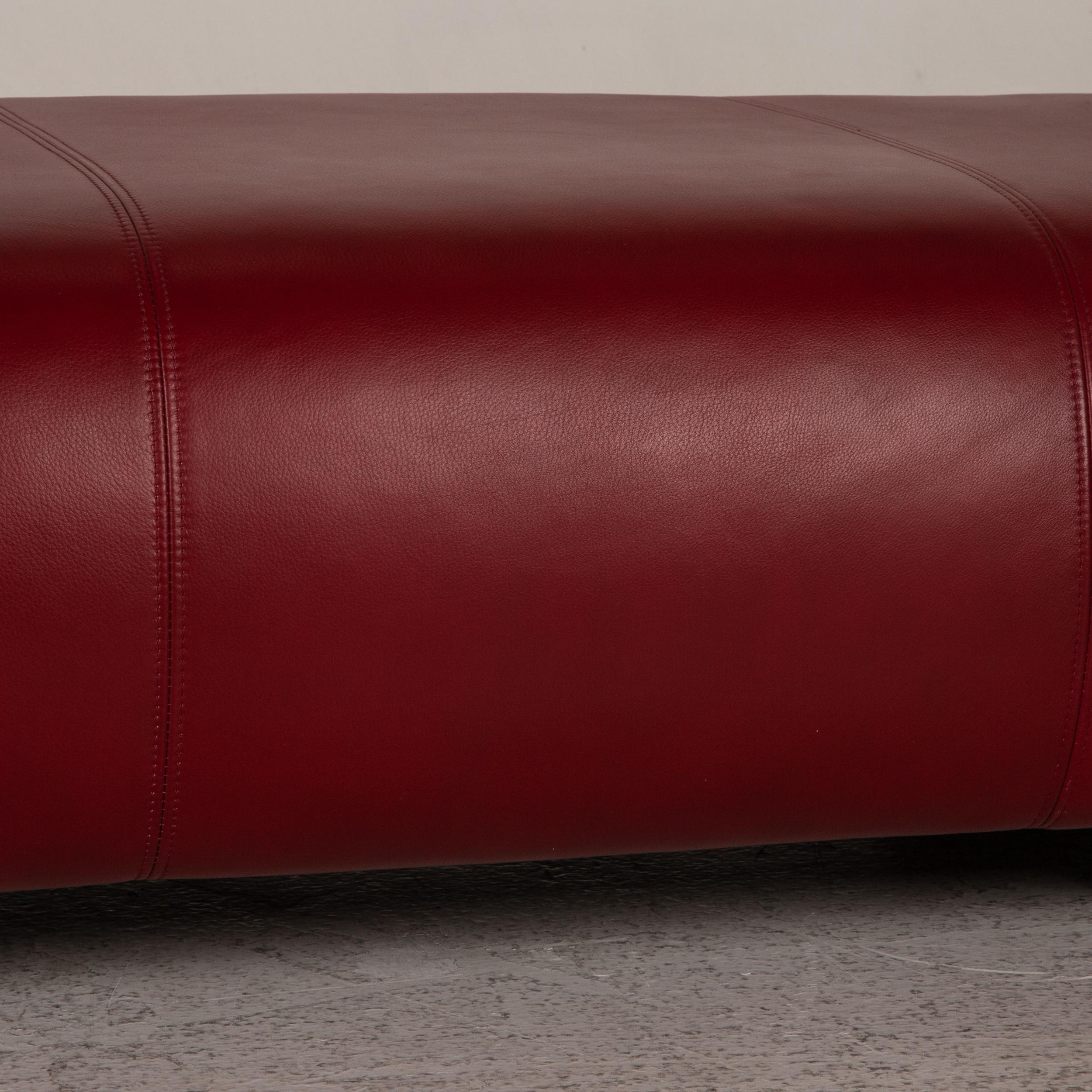 Rolf Benz 6300 Leather Sofa Set Red Three-Seater Stool In Fair Condition For Sale In Cologne, DE