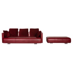 Rolf Benz 6300 Leder-Sofa-Set Roter Dreisitzer-Hocker