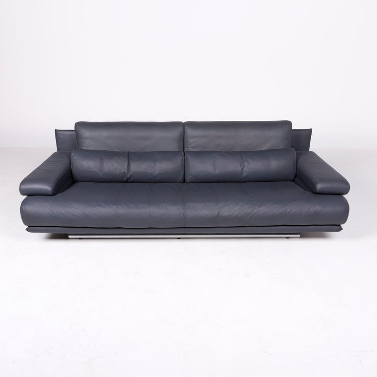 Rolf Benz 6500 Designer Leather Sofa Blue Genuine Three Seat Couch
