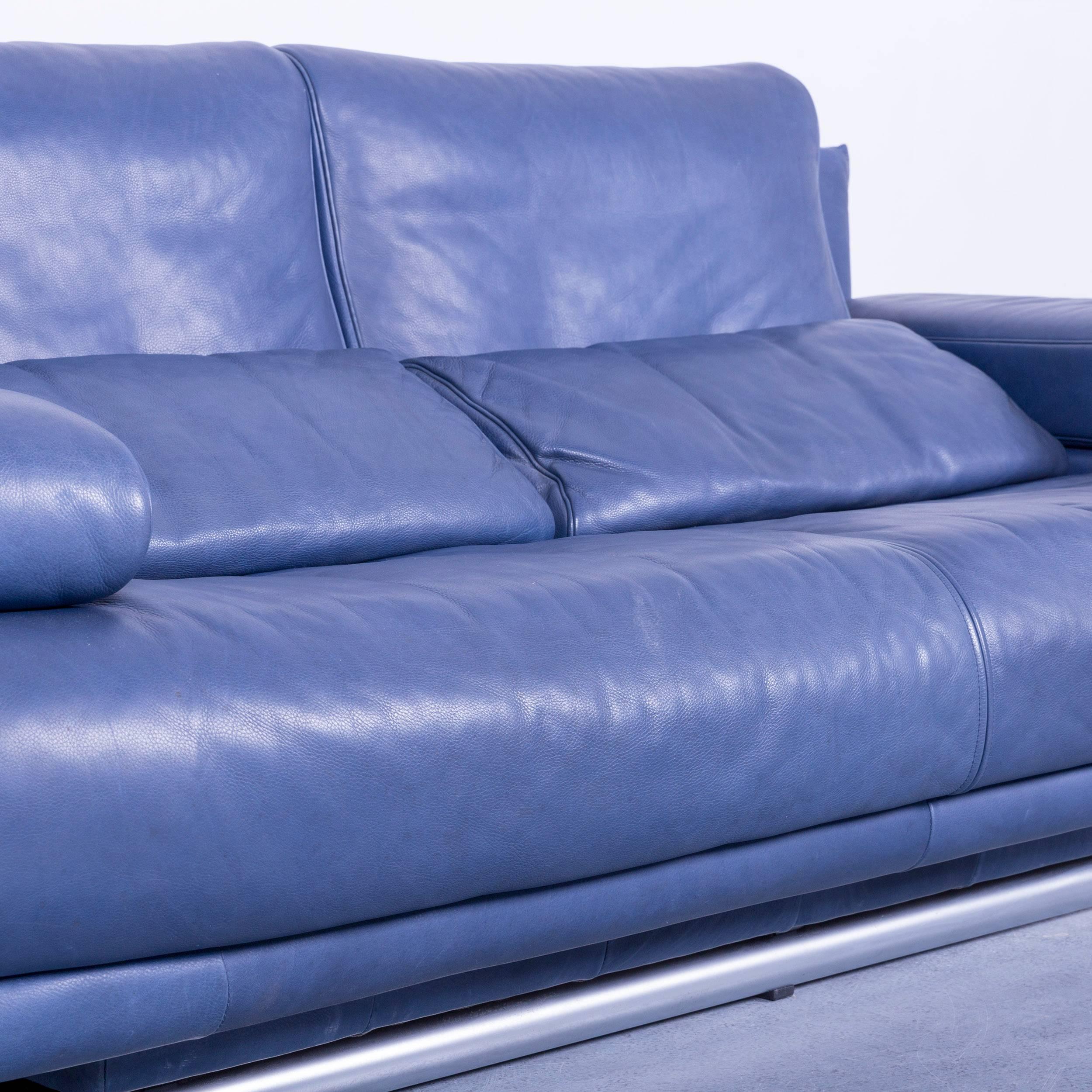 Rolf Benz 6500 Designer Leather Sofa Blue Two-Seat 3