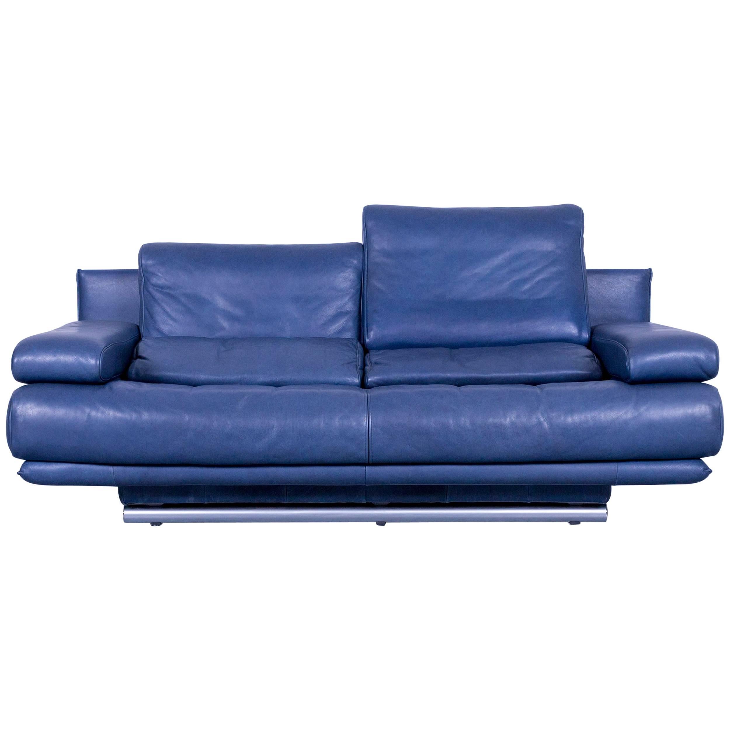 Rolf Benz 6500 Designer Leather Sofa Blue Two-Seat