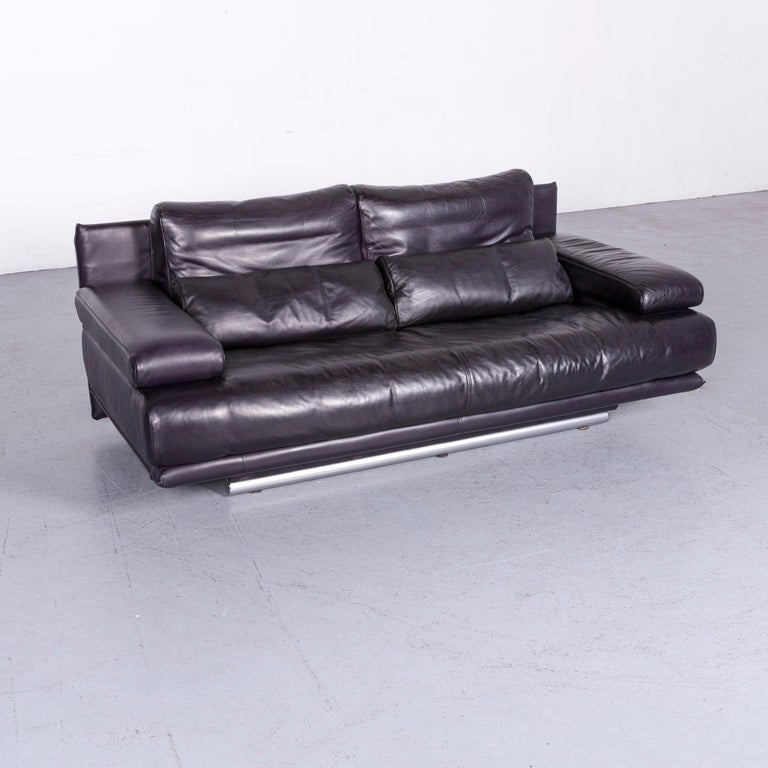Rolf Benz 6500 Designer Leather Sofa Dark Purple Two Seat Couch
