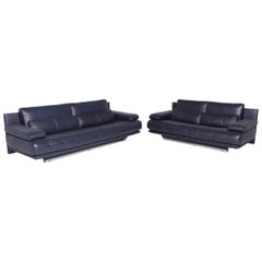 Rolf Benz 6500 Designer Leather Sofa Set Blue Genuine Leather Two-Seat