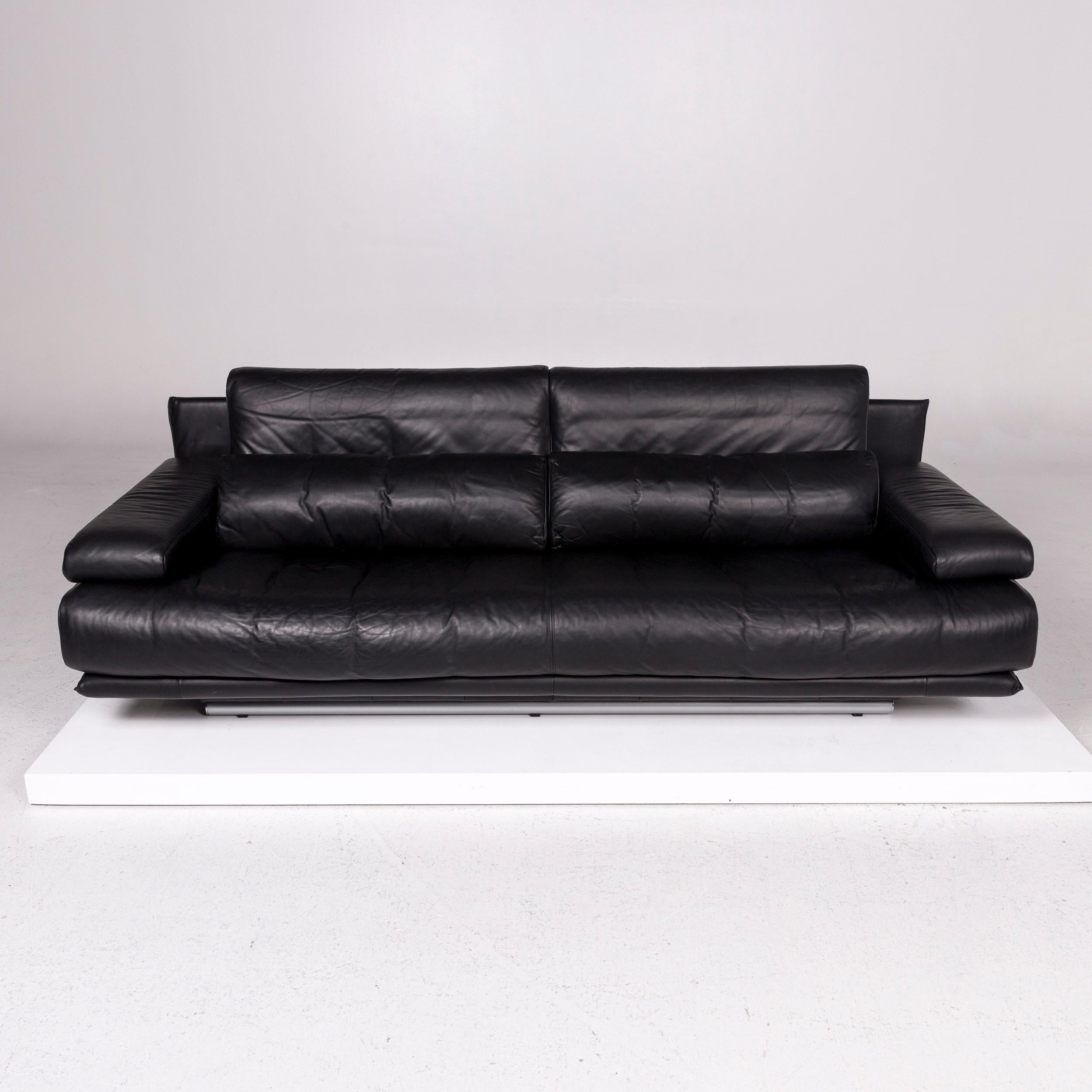 Contemporary Rolf Benz 6500 Leather Sofa Black Three-Seat Couch