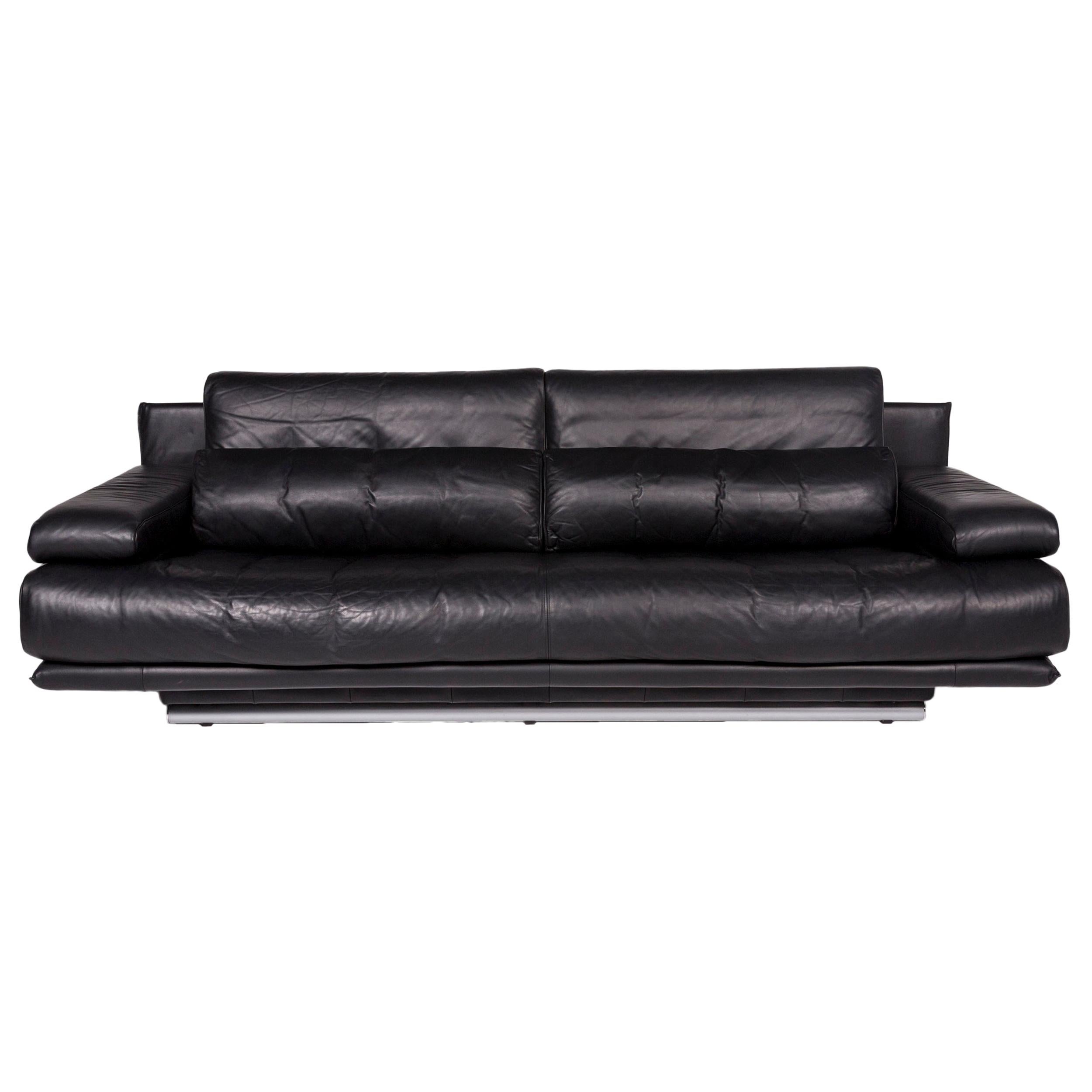Rolf Benz 6500 Leather Sofa Black Three-Seat Couch