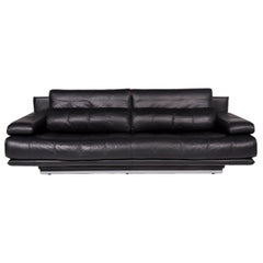 Rolf Benz 6500 Leather Sofa Black Three-Seat Couch
