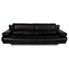 Rolf Benz 6500 Leather Sofa Black Three-Seater Couch