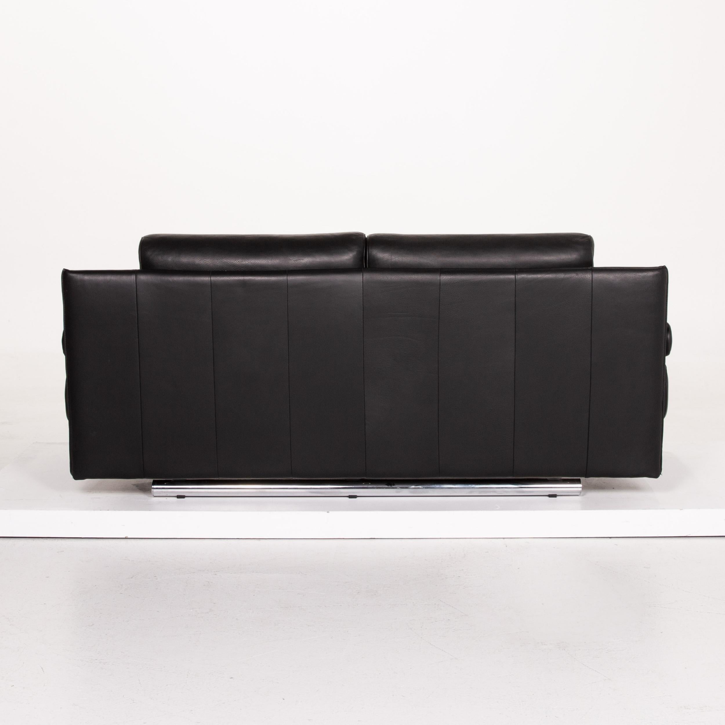 Rolf Benz 6500 Leather Sofa Black Three-Seat Function Couch 5