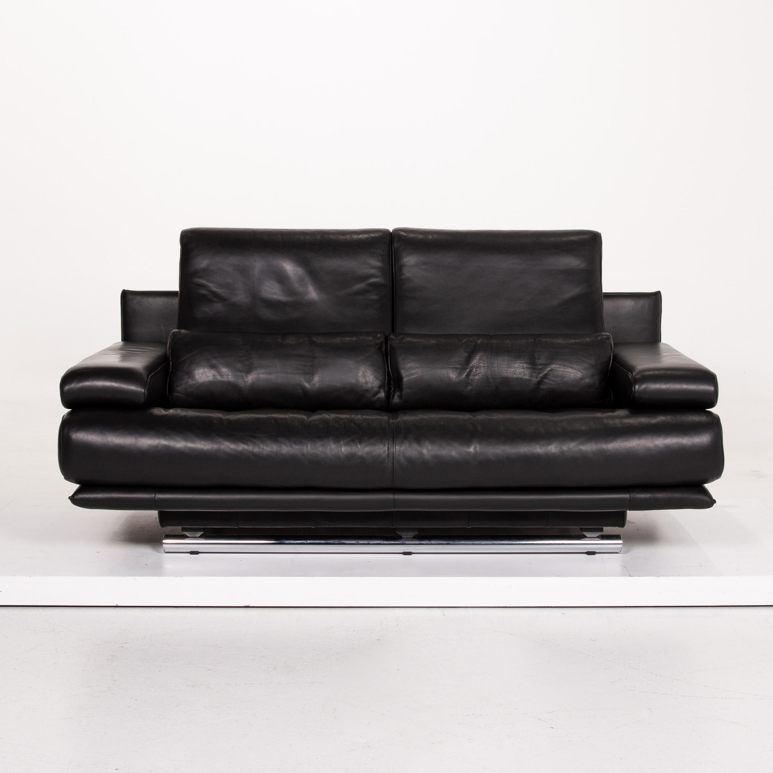 Modern Rolf Benz 6500 Leather Sofa Black Three-Seat Function Couch