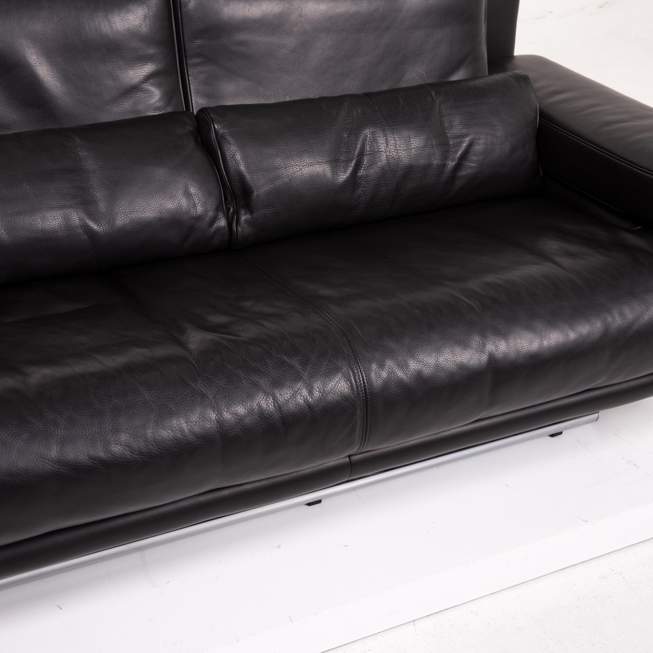 German Rolf Benz 6500 Leather Sofa Black Three-Seat Function Couch
