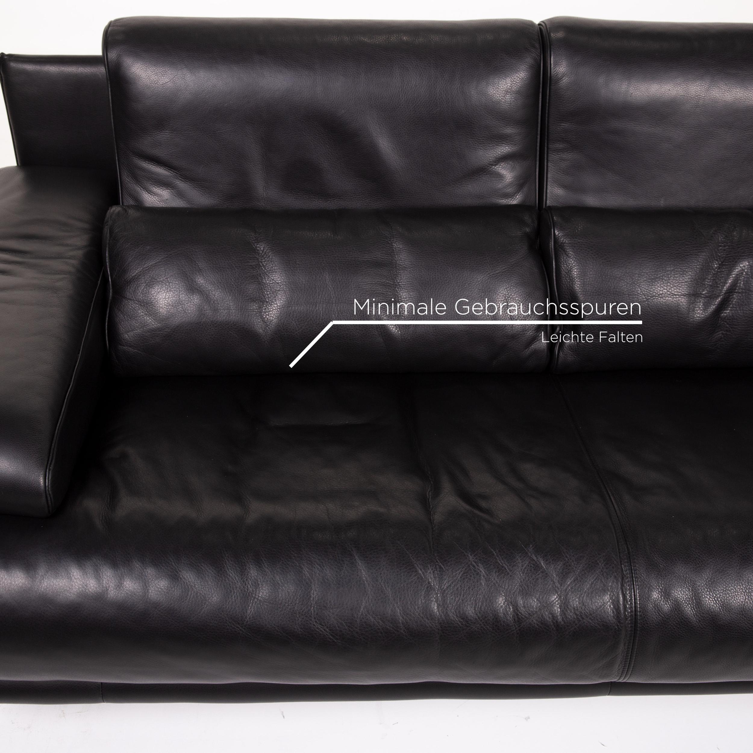Rolf Benz 6500 Leather Sofa Black Three-Seat Function Couch In Good Condition In Cologne, DE