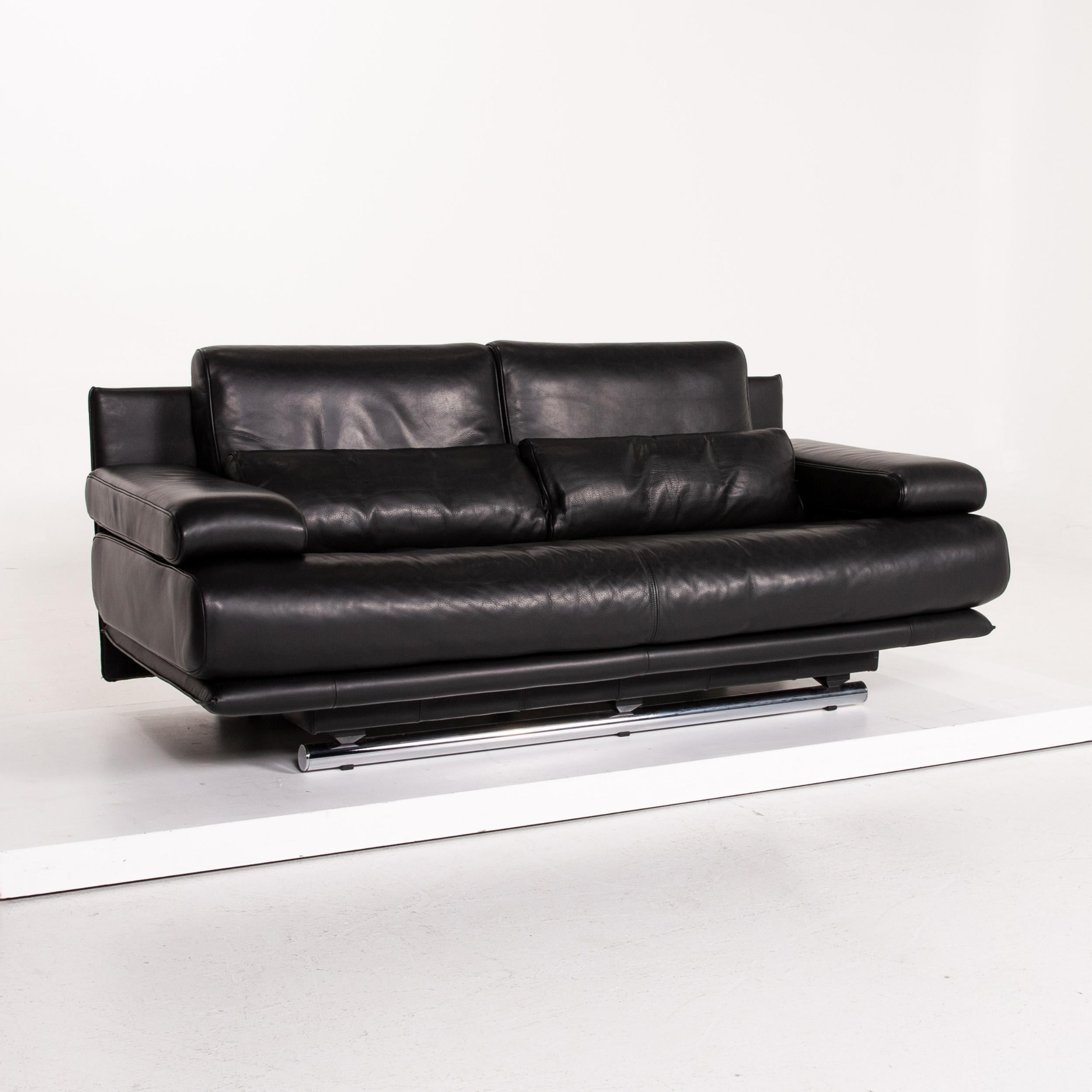 Rolf Benz 6500 Leather Sofa Black Three-Seat Function Couch 2