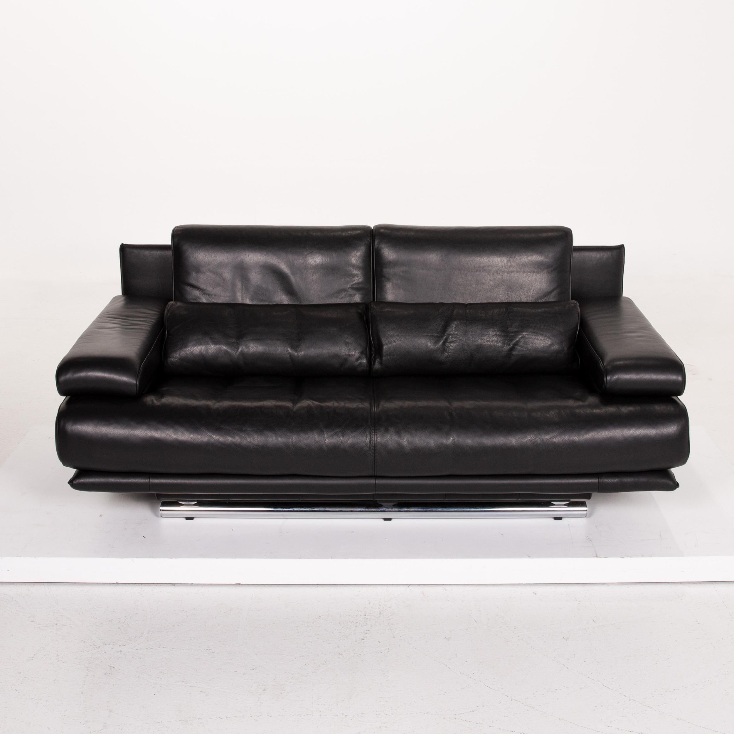 Rolf Benz 6500 Leather Sofa Black Three-Seat Function Couch 3