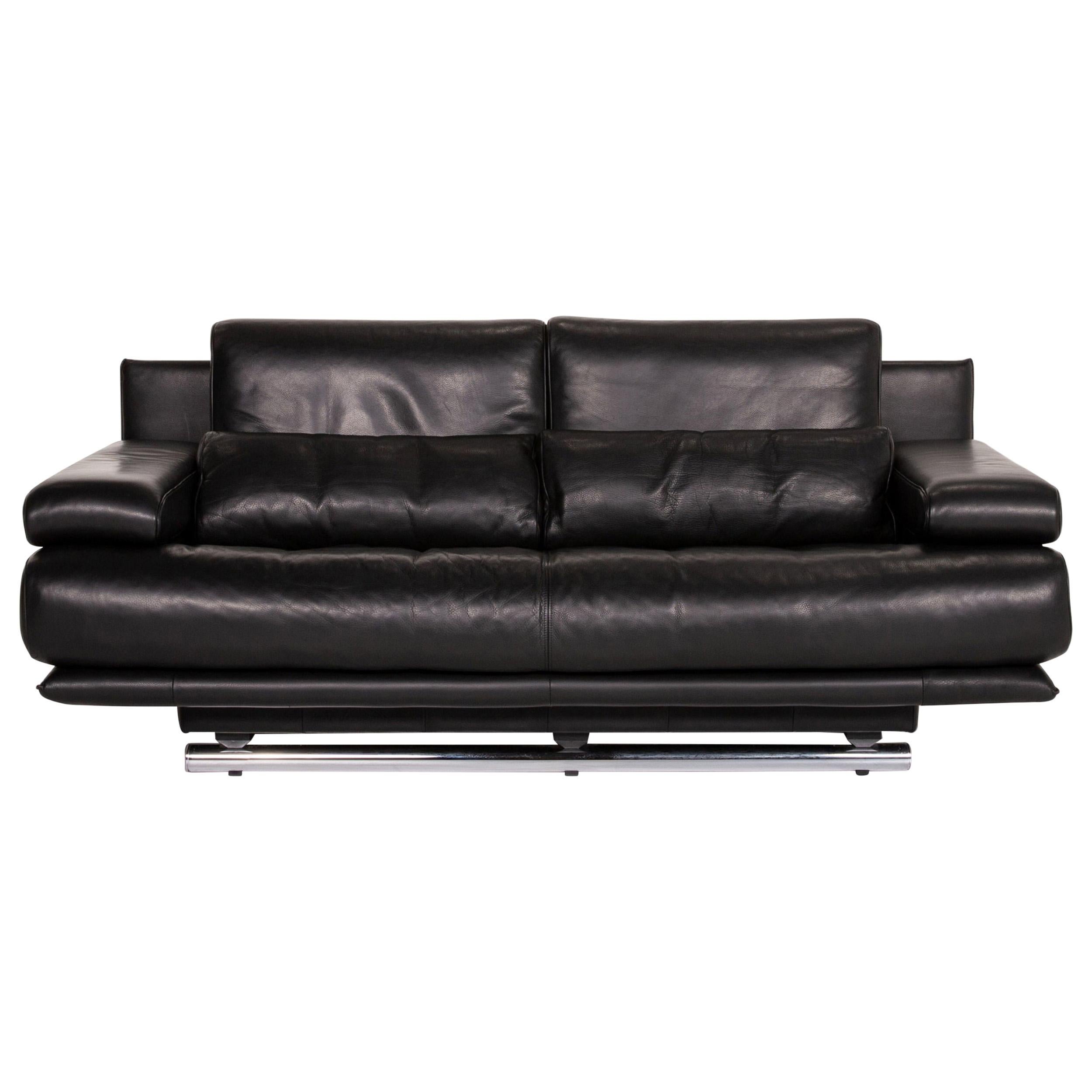 Rolf Benz 6500 Leather Sofa Black Three-Seat Function Couch