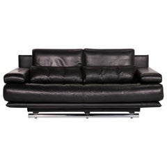 Rolf Benz 6500 Leather Sofa Black Three-Seat Function Couch