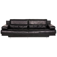 Rolf Benz 6500 Leather Sofa Black Three-Seater Function Couch