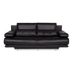 Rolf Benz 6500 Leather Sofa Black Two-Seat Function Couch