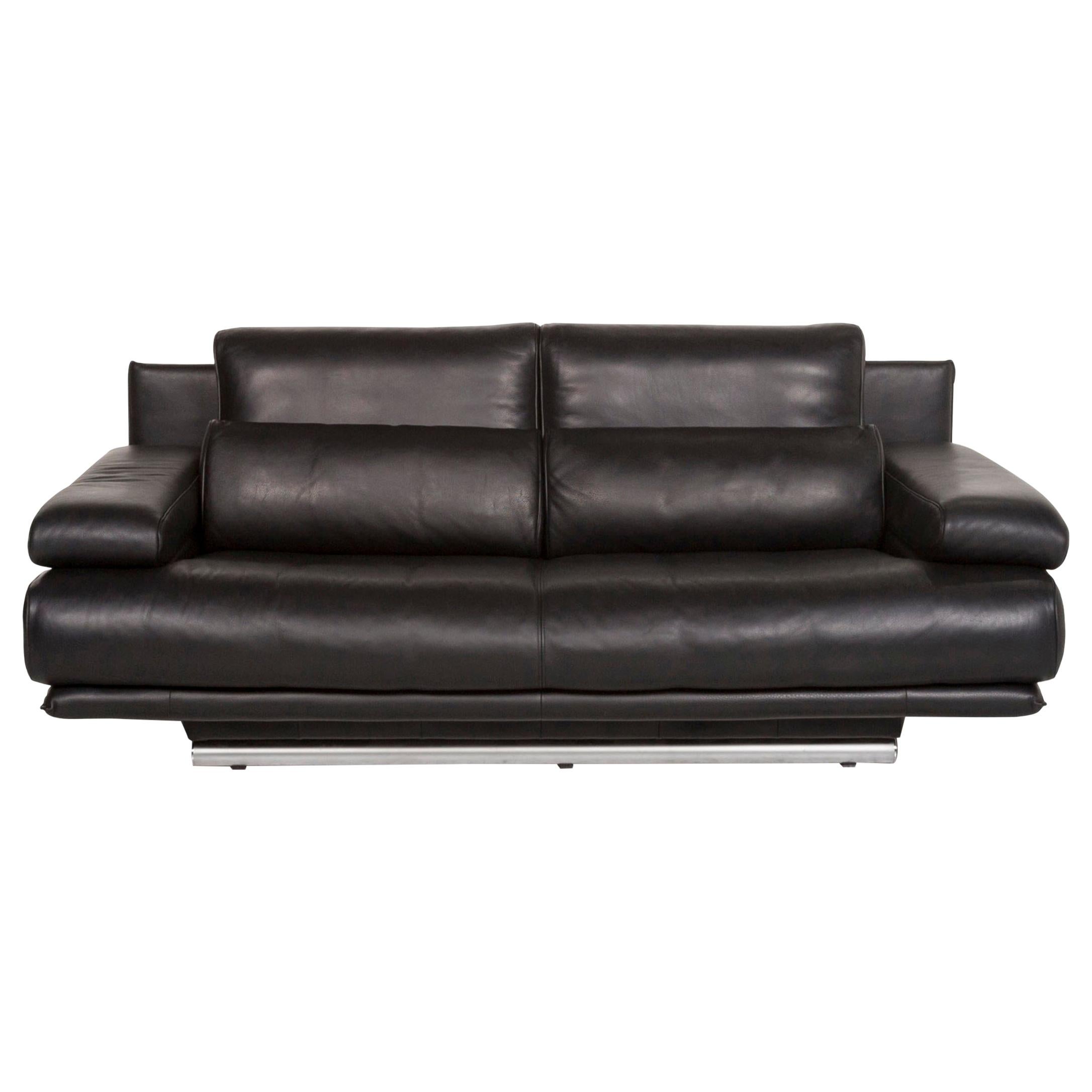 Rolf Benz 6500 Leather Sofa Black Two-Seat Function Couch