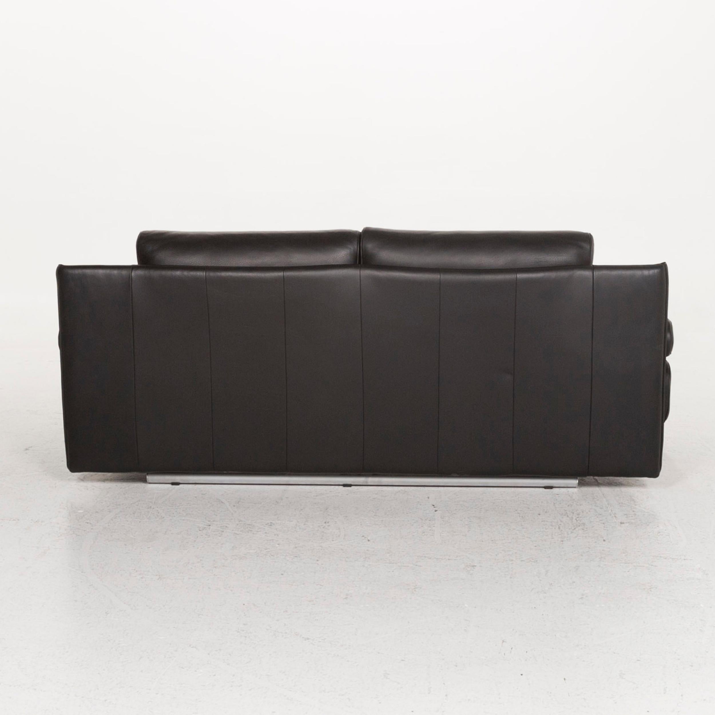 Rolf Benz 6500 Leather Sofa Black Two-Seat Function Couch 5