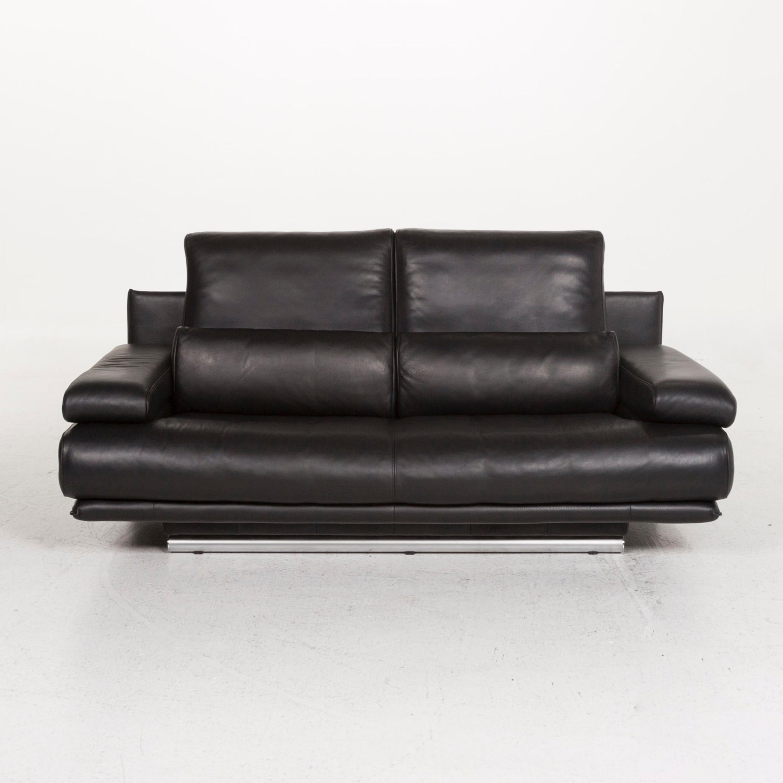Modern Rolf Benz 6500 Leather Sofa Black Two-Seat Function Couch