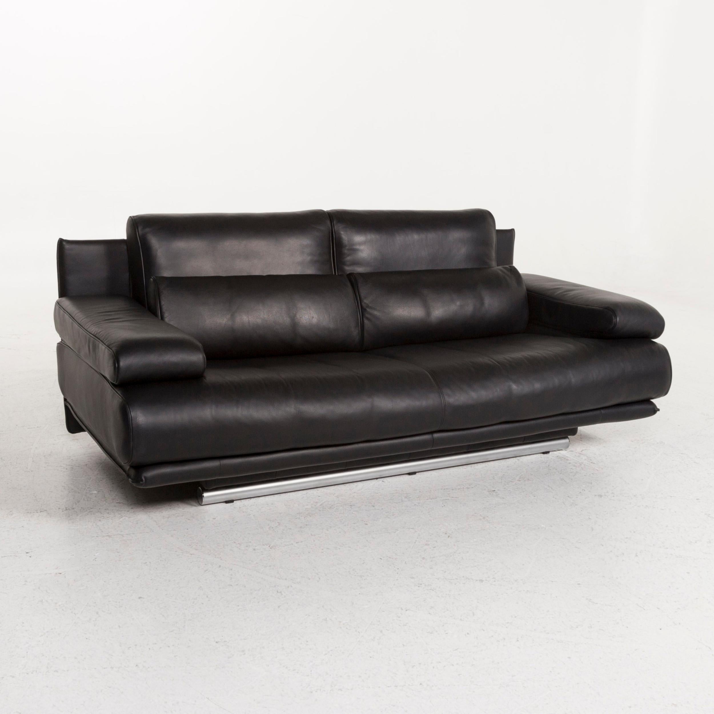 Rolf Benz 6500 Leather Sofa Black Two-Seat Function Couch 2