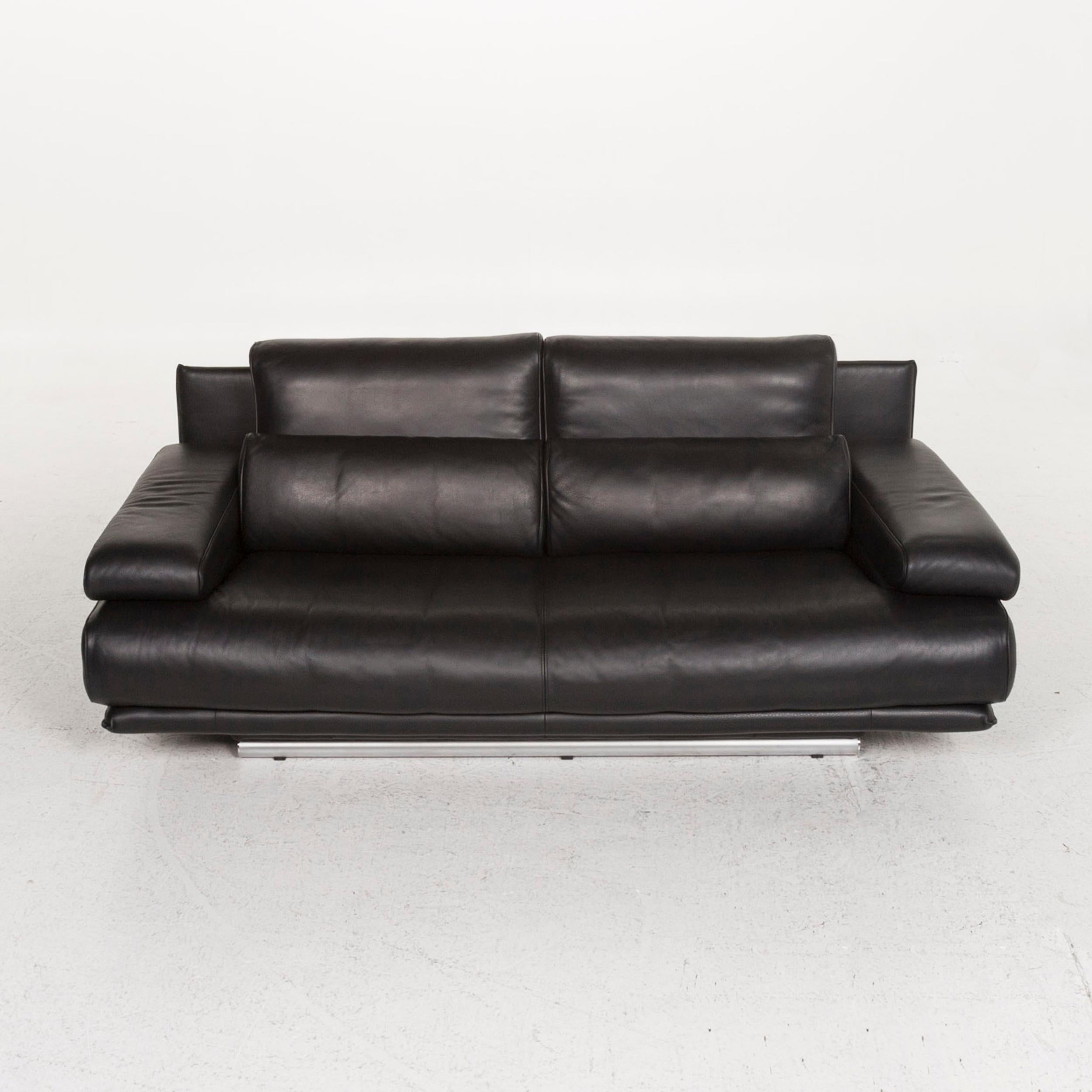 Rolf Benz 6500 Leather Sofa Black Two-Seat Function Couch 3