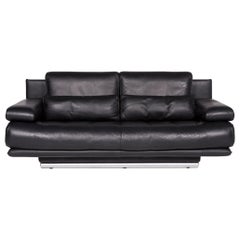 Rolf Benz 6500 Leather Sofa Black Two-Seat Function Couch