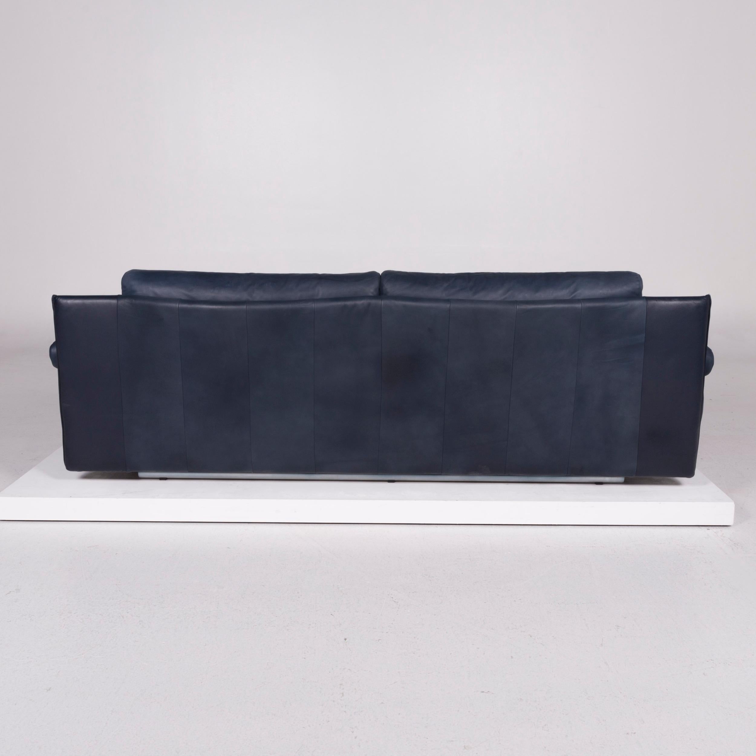 German Rolf Benz 6500 Leather Sofa Blue Three-Seater Leather
