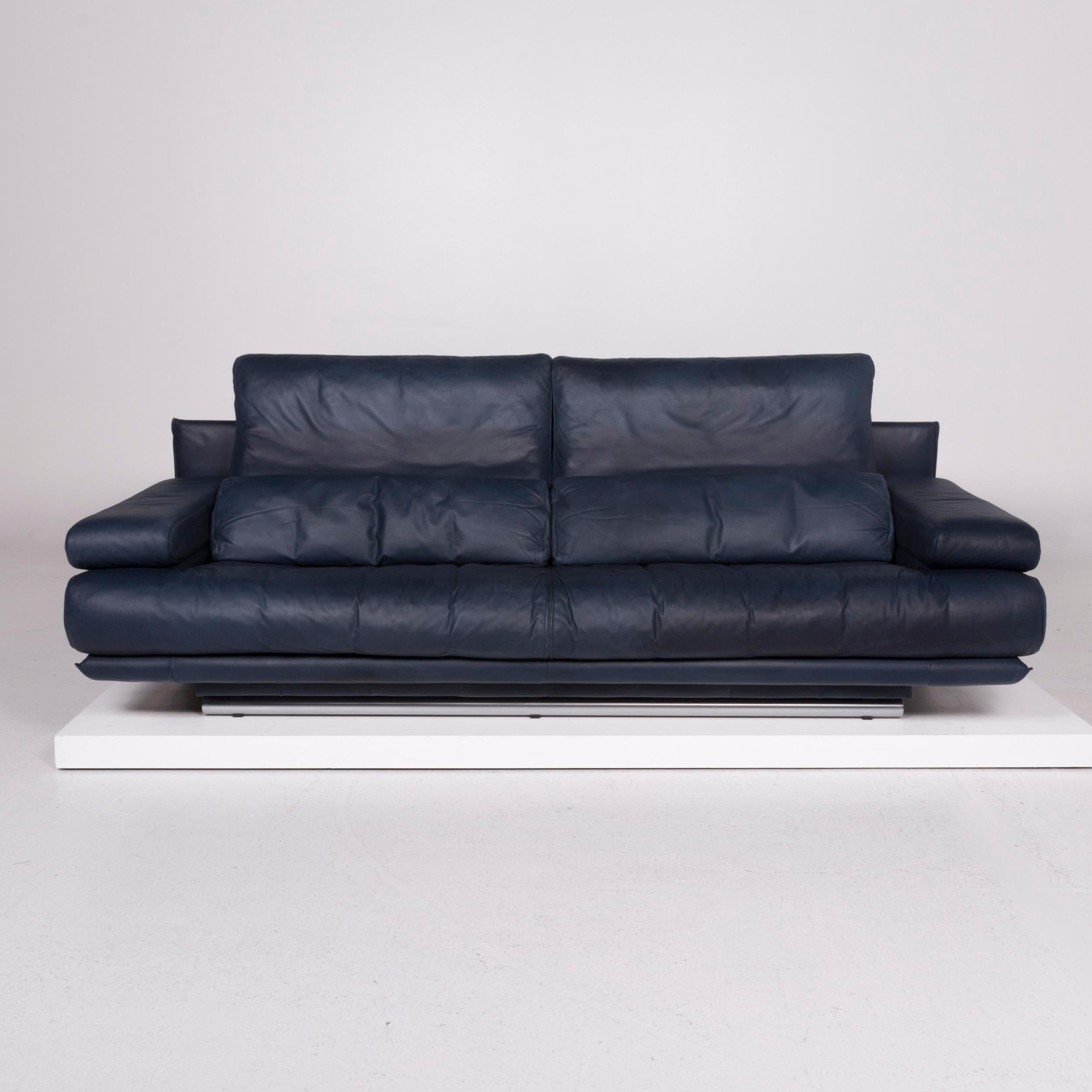 Rolf Benz 6500 Leather Sofa Blue Three-Seater Leather In Good Condition In Cologne, DE