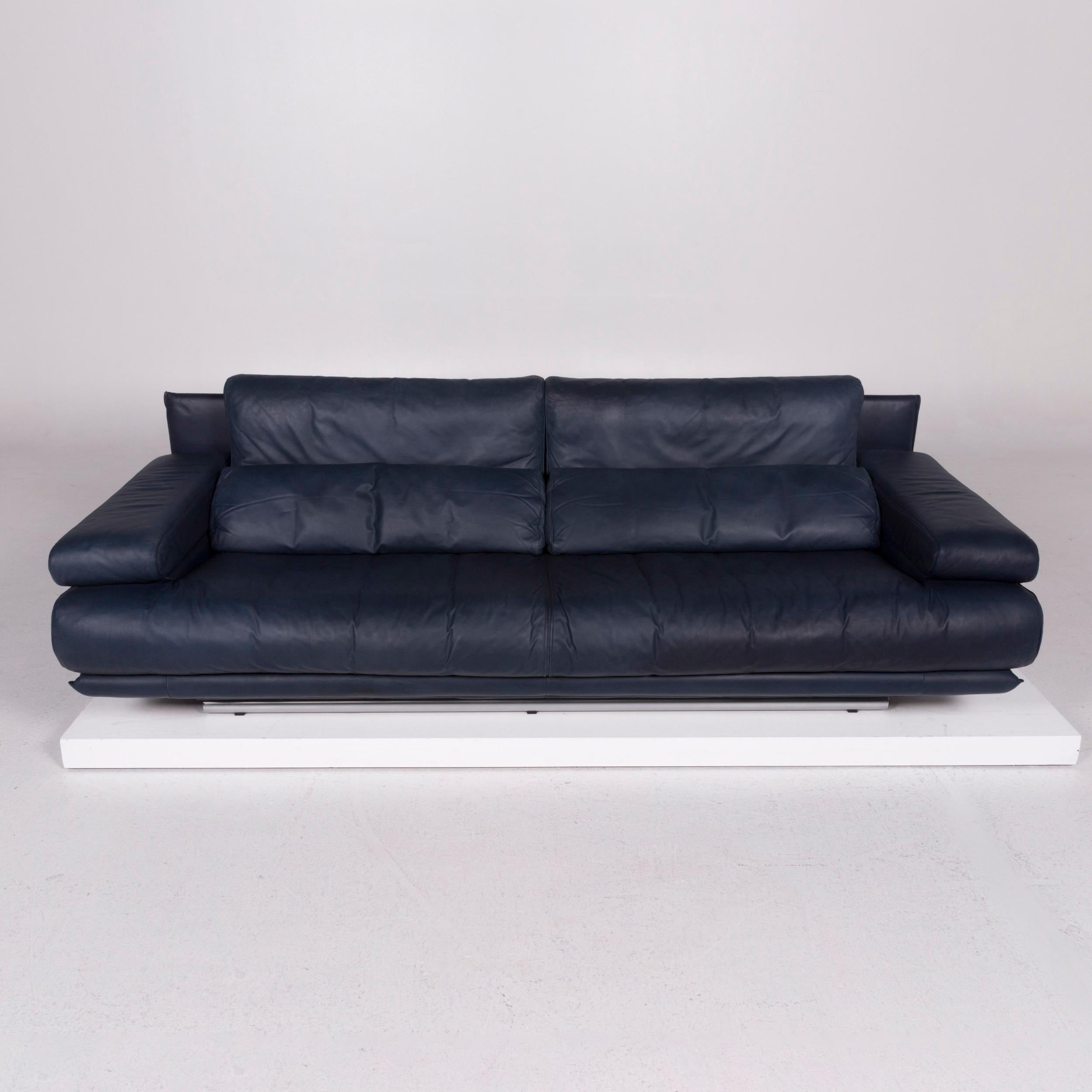 Contemporary Rolf Benz 6500 Leather Sofa Blue Three-Seater Leather
