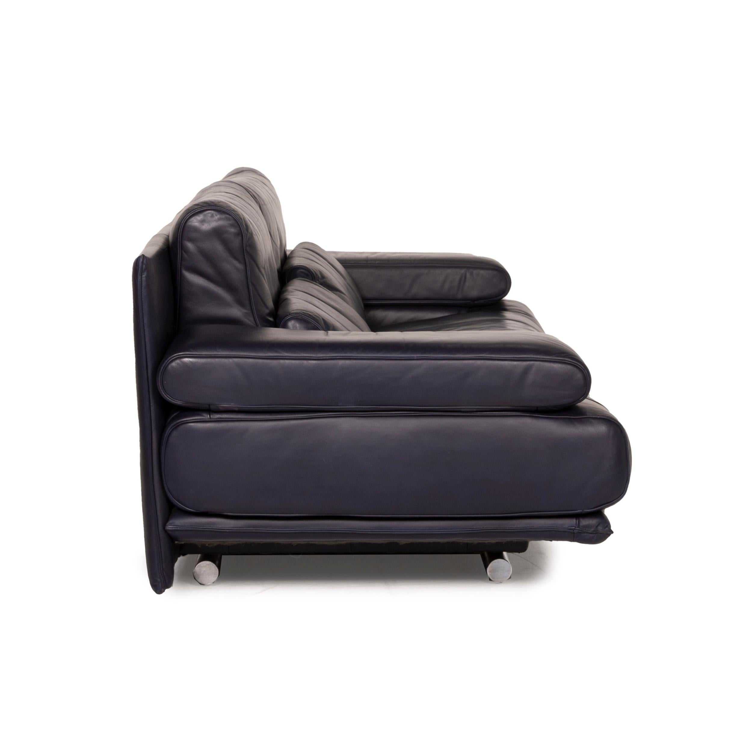 Rolf Benz 6500 Leather Sofa Blue Two-Seater Dark Blue For Sale 2