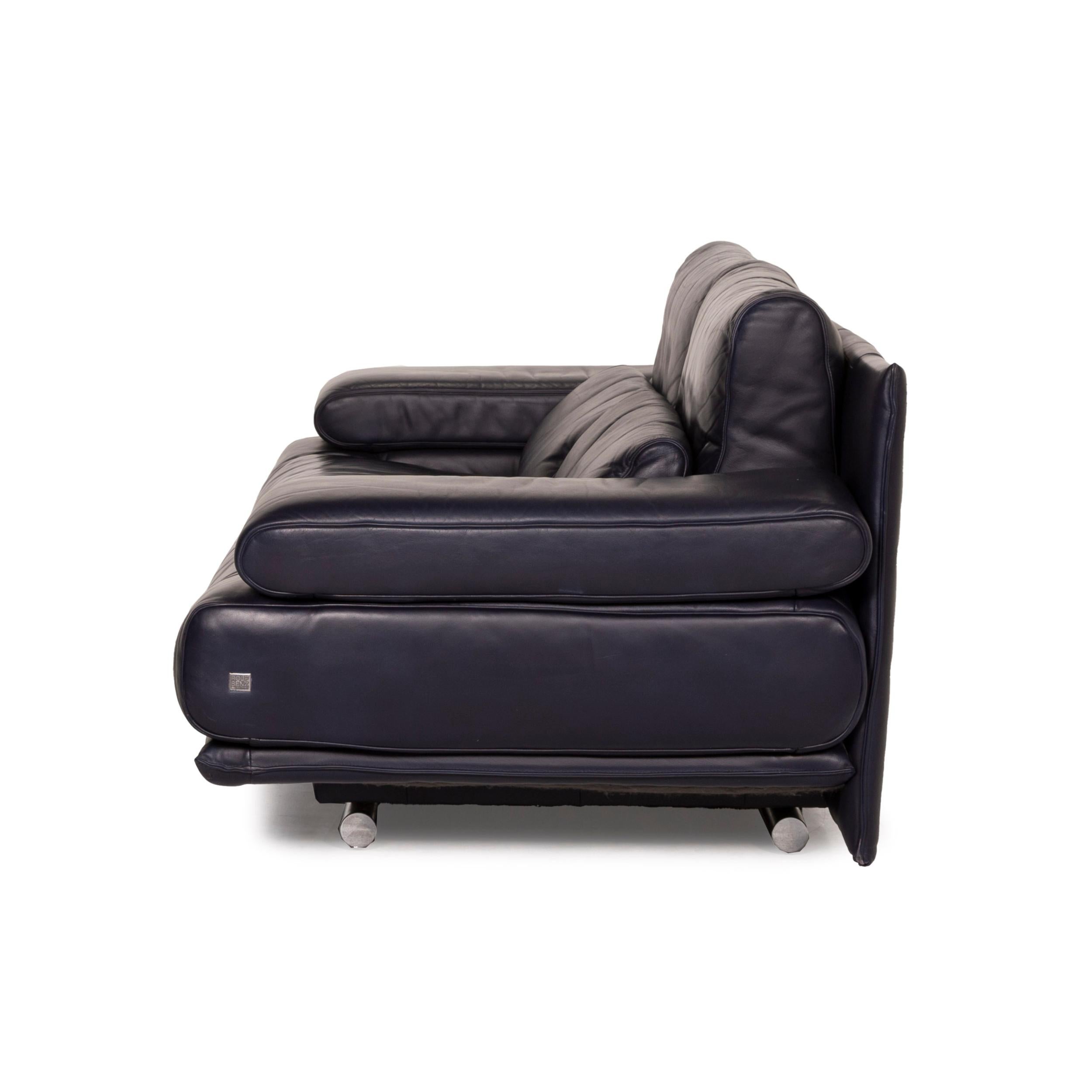 Rolf Benz 6500 Leather Sofa Blue Two-Seater Dark Blue For Sale 4
