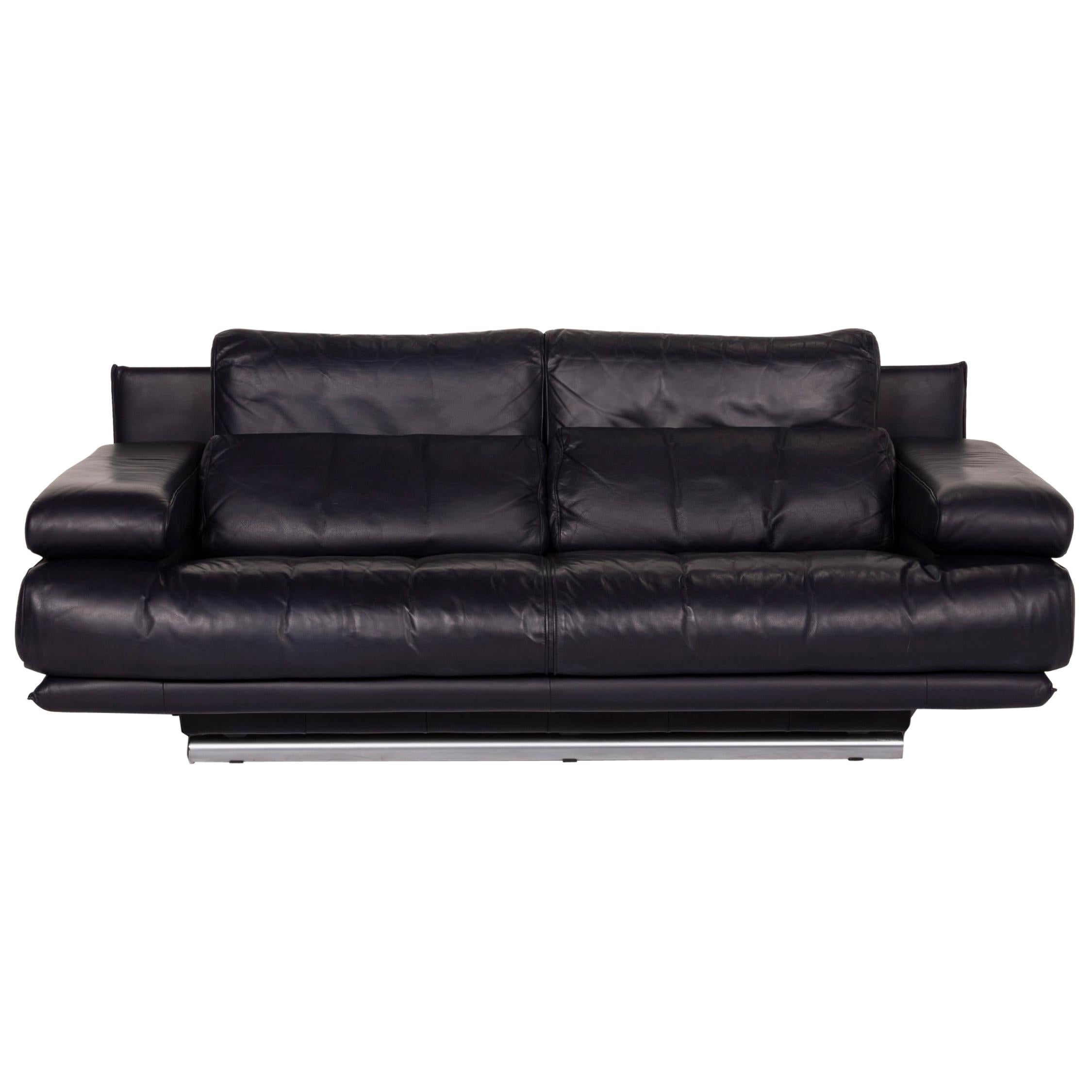 Rolf Benz 6500 Leather Sofa Blue Two-Seater Dark Blue For Sale