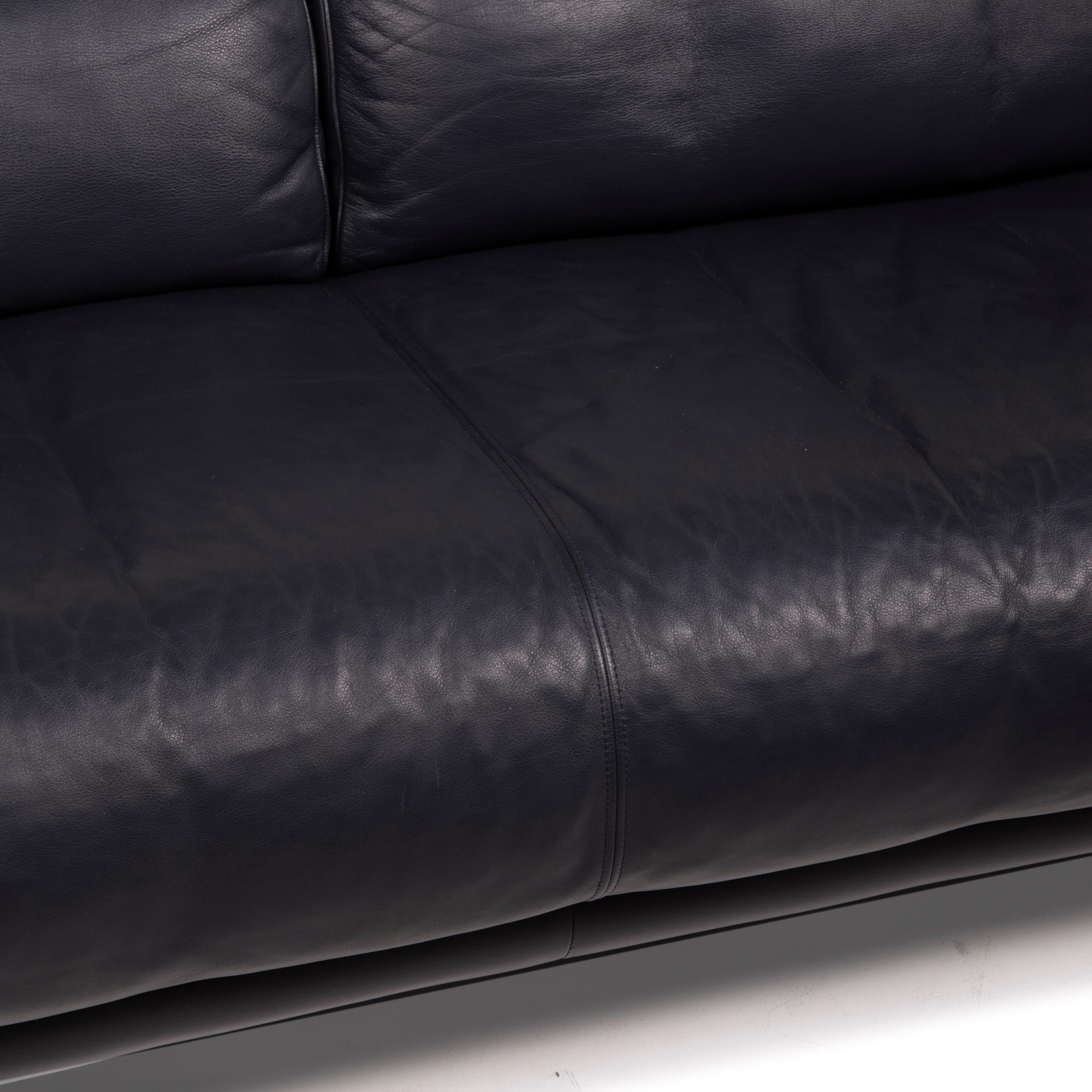 Modern Rolf Benz 6500 Leather Sofa Dark Blue Two-Seater Function