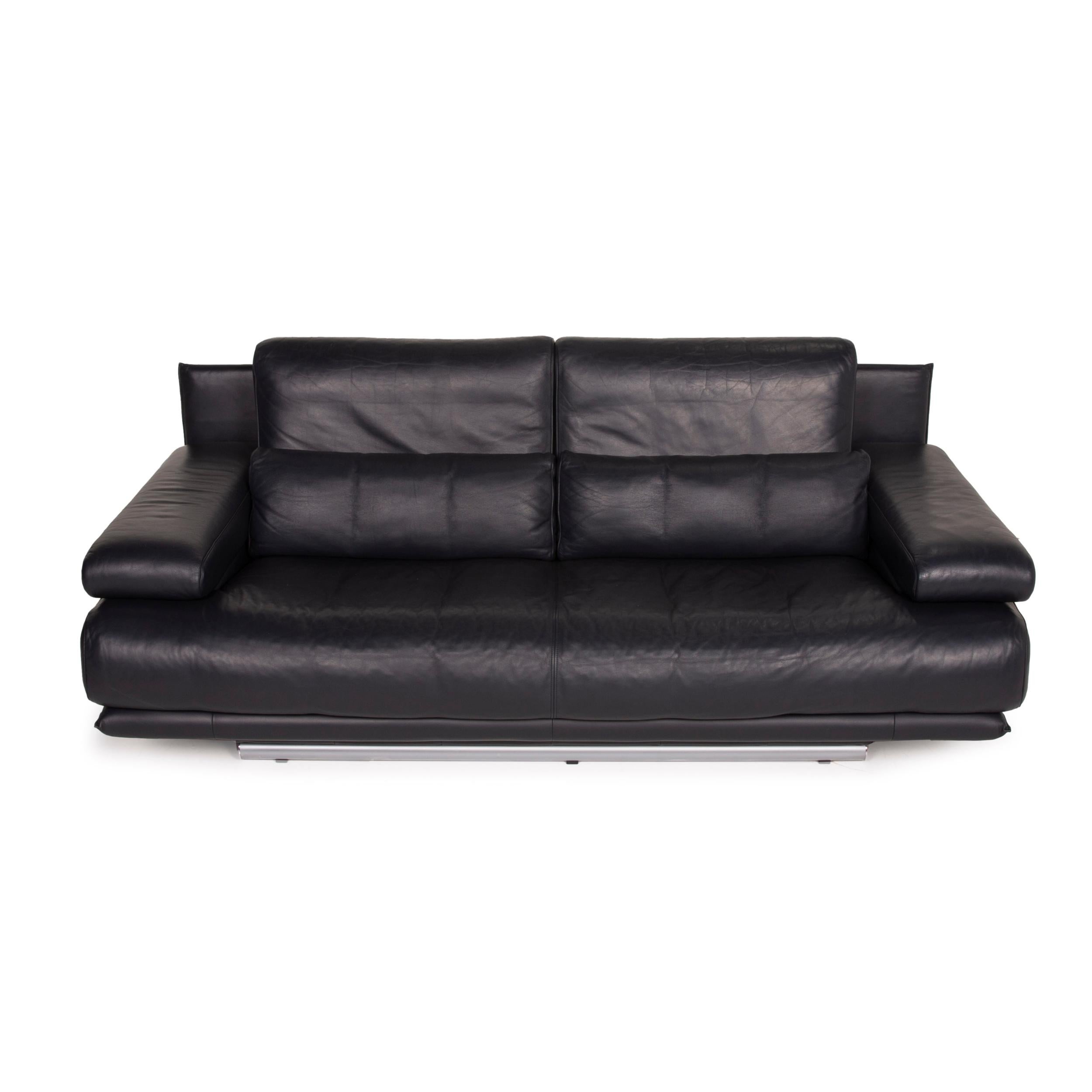 Rolf Benz 6500 Leather Sofa Dark Blue Two-Seater Function 2