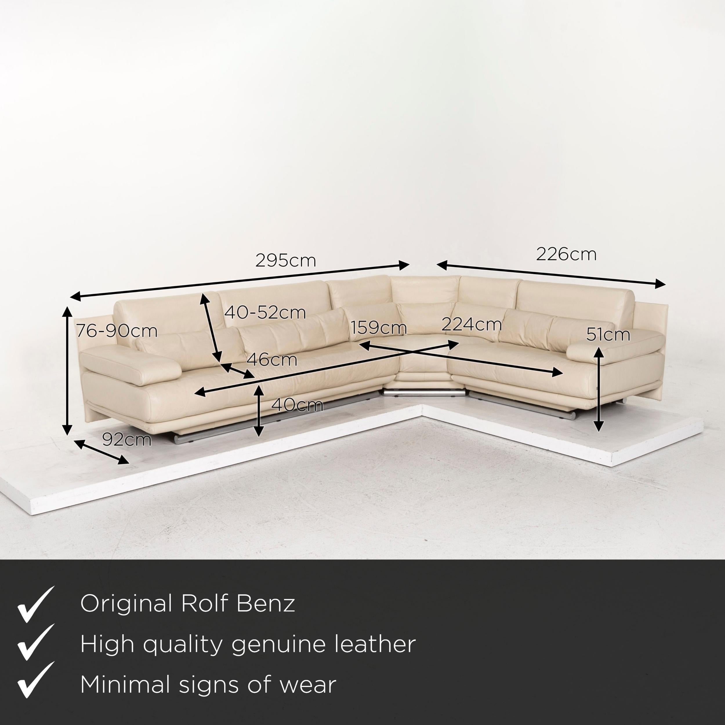 We present to you a Rolf Benz 6500 leather sofa set cream 1x corner sofa 1x stool.
 

 Product measurements in centimeters:
 

Depth 92
Width 295
Height 76
Seat height 40
Rest height 51
Seat depth 46
Seat width 224
Back height 40.

 