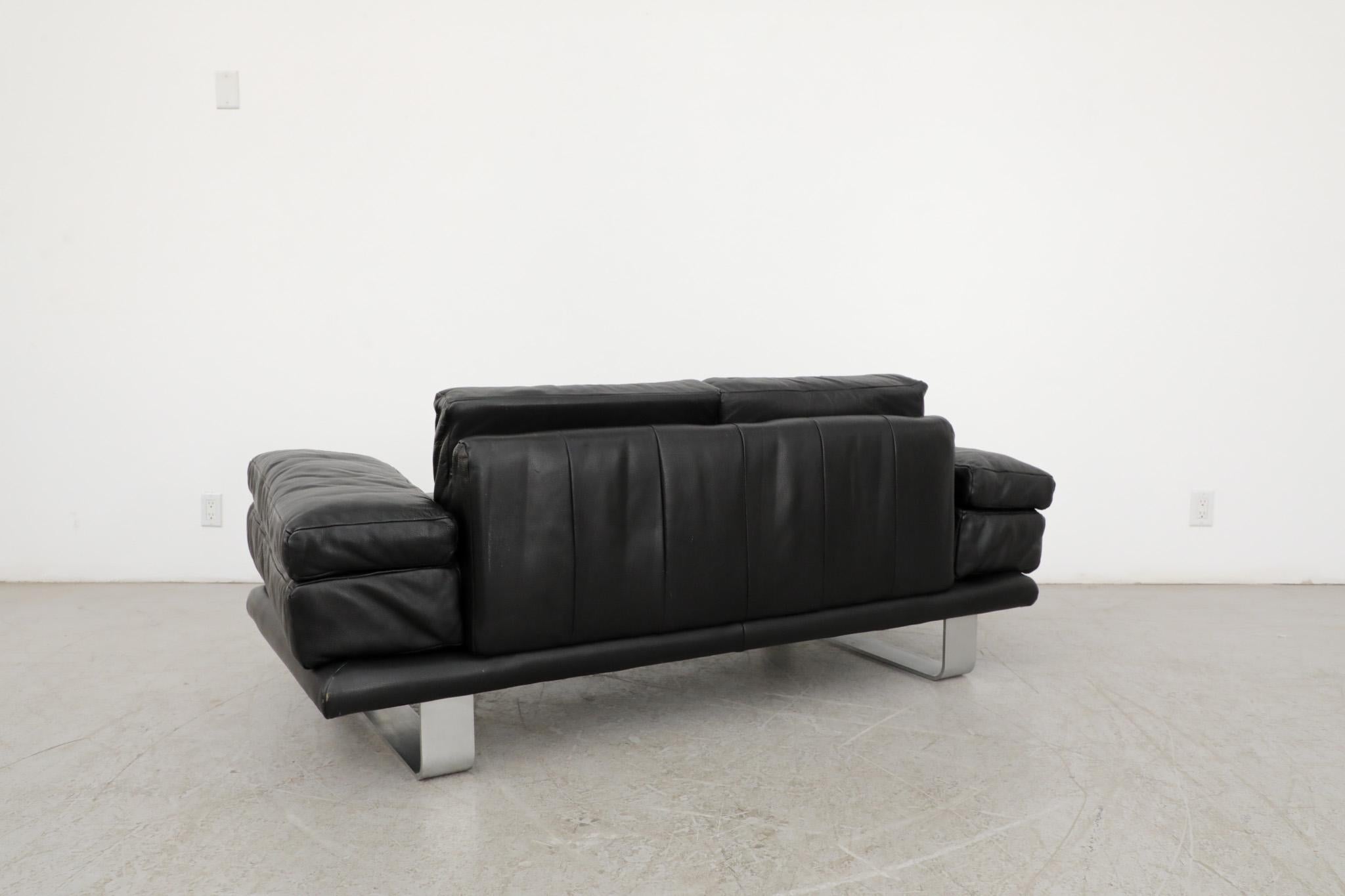 Mid-Century Modern Rolf Benz '6600' Black Leather Loveseat