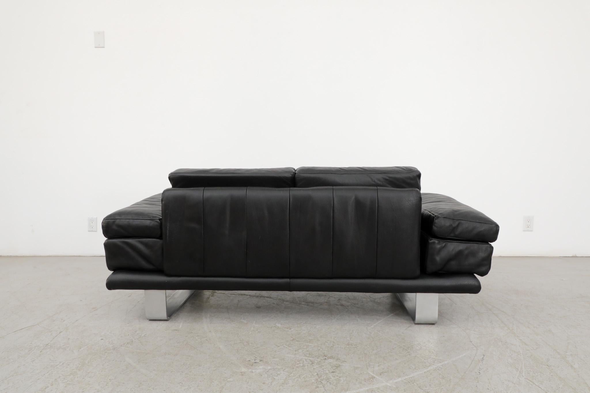 German Rolf Benz '6600' Black Leather Loveseat