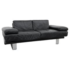 Vintage Rolf Benz '6600' Black Leather Loveseat