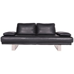 Rolf Benz 6600 Designer Leather Sofa Black Genuine Leather Two-Seat Couch