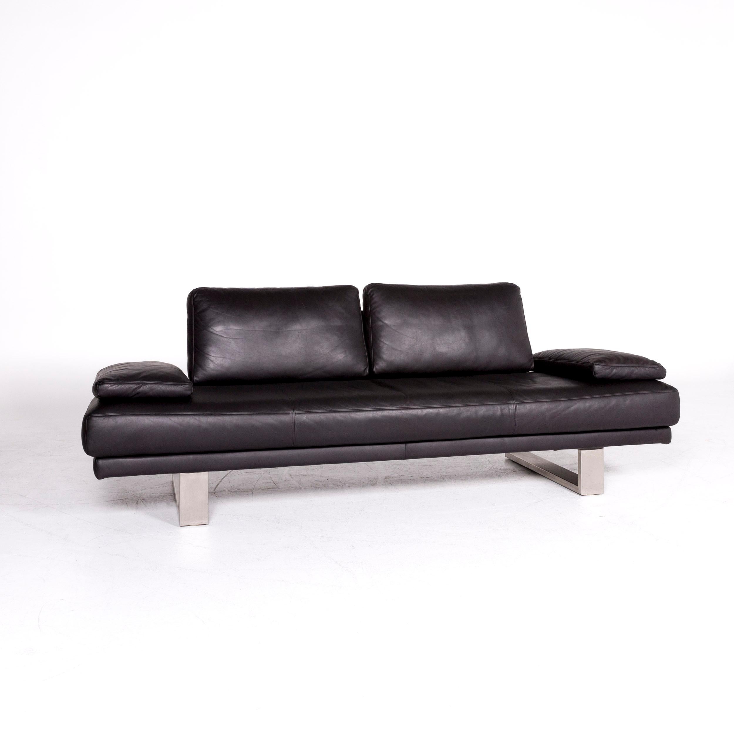 Modern Rolf Benz 6600 Designer Leather Sofa Black Two-Seat Couch