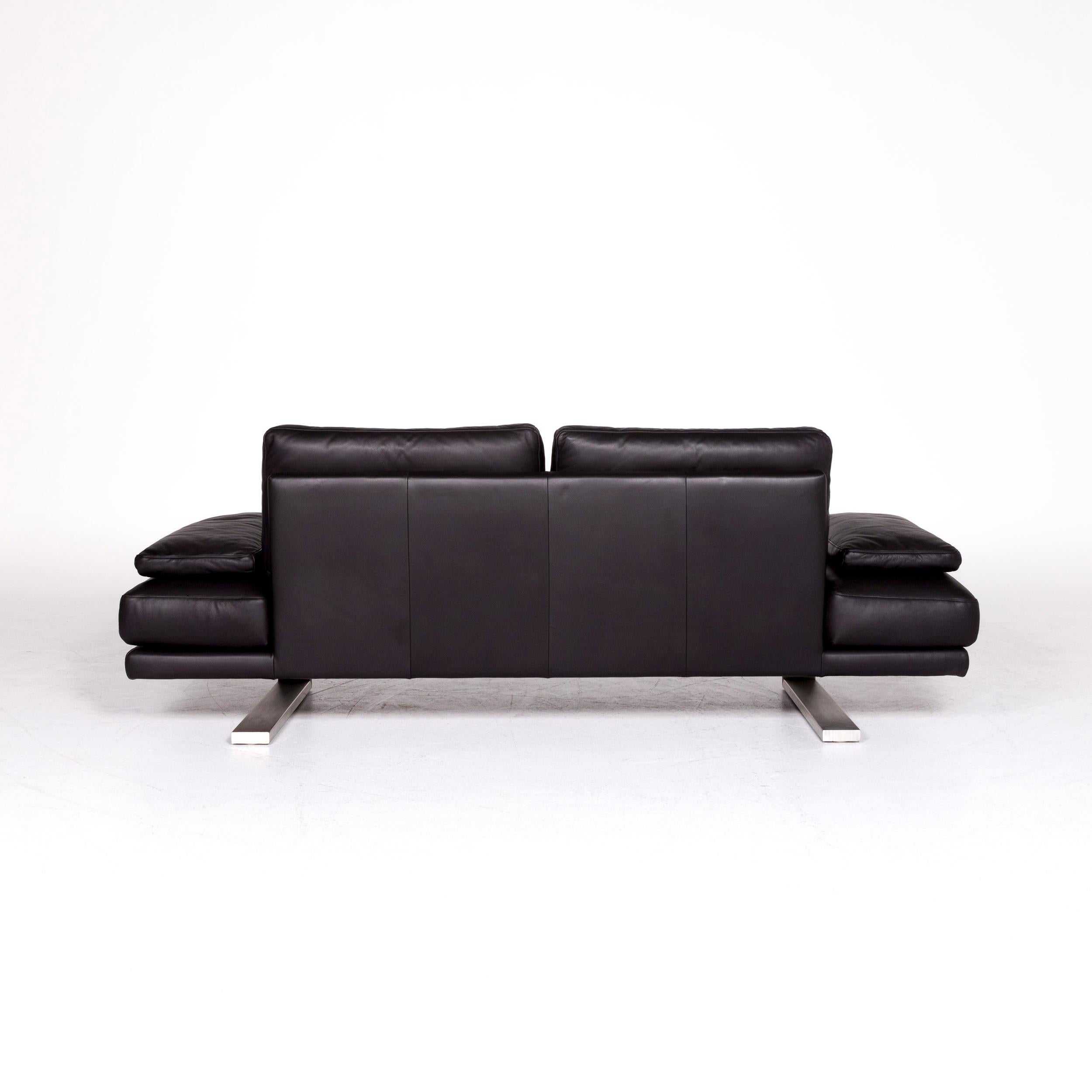 Rolf Benz 6600 Designer Leather Sofa Black Two-Seat Couch 3