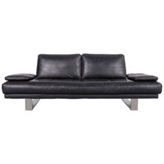 Rolf Benz 6600 Designer Leather Sofa in Black Three-Seat